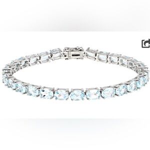 Blue Topaz Rhodium Over Sterling Tennis Bracelet - 19.4ctw